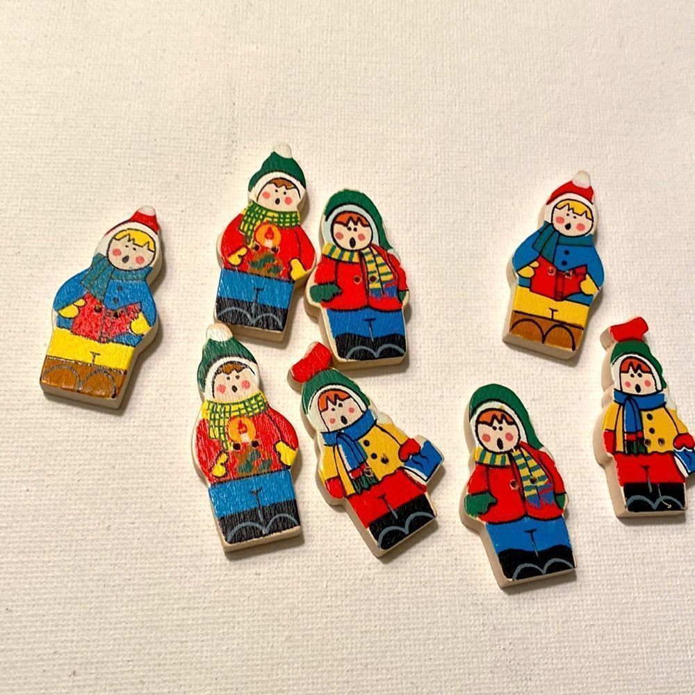 Bundle of 8 Christmas Caroler Wooden Buttons